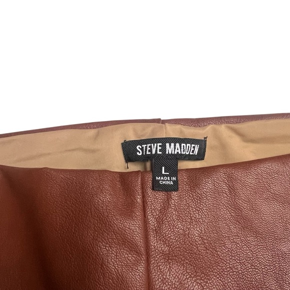 Steve Madden Citrine faux Leather flat front flare Pant Cognac Women’s Large - Picture 8 of 10